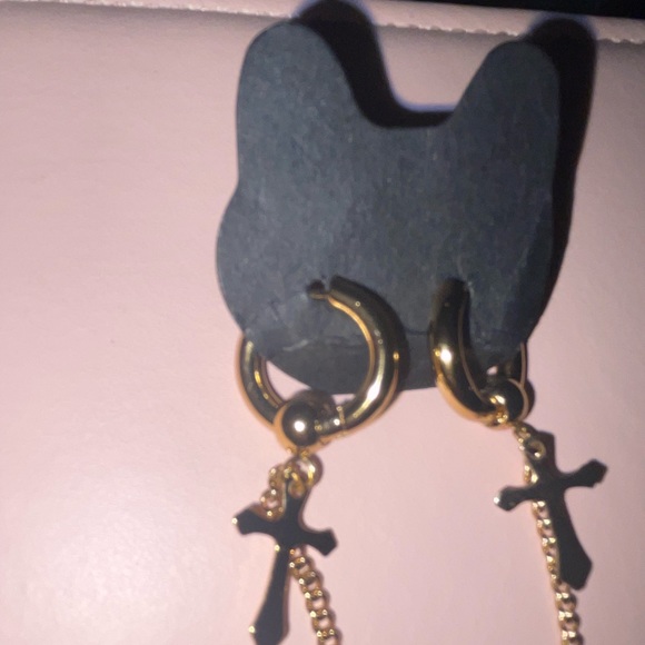 Mega Earrings in gold cross chain mini hoops - Picture 2 of 9